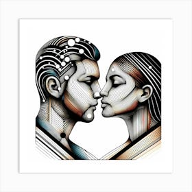 Lovers - Abstract Line Art Illustration 117 Art Print