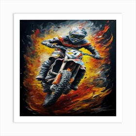 Dirt Bike Rider On Fire Art Print