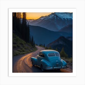 Vintage Car In The Mountains Art Print