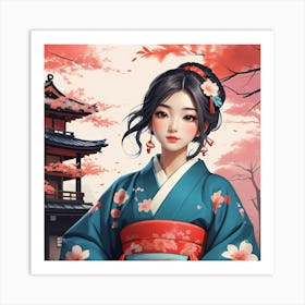 Asian Girl In Kimono 2 Art Print