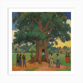 The Large Tree With Village People Paul Gauguin Art Print 2 Art Print