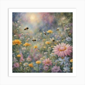 Bees In The Meadow Art Print