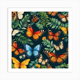 Seamless Pattern With Butterflies Art Print