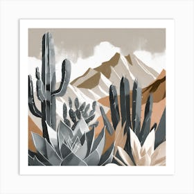 Firefly Modern Abstract Beautiful Lush Cactus And Succulent Garden In Neutral Muted Colors Of Tan, G (7) Art Print