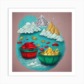 And Peppers A Sushis haped Mountain Village Art Print