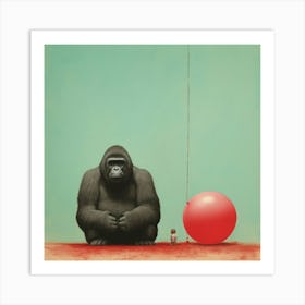 Gorilla With A Red Balloon Art Print