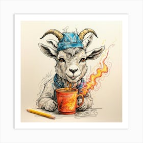 Goat With A Cup Of Coffee 2 Art Print