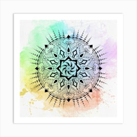 Monochrome Mandala on Watercolor Background Art Print