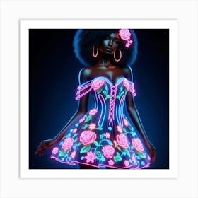 Neon Girl In A Dress 1 Art Print