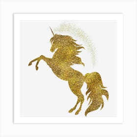 Golden Cute Glitter Beautiful Unicorn Gold Art Print