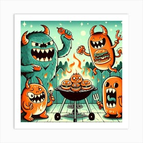 Monsters Grilling Art Print