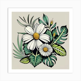 Daisies And Leaves Art Print