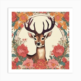 Deer With Flowers 5 Art Print