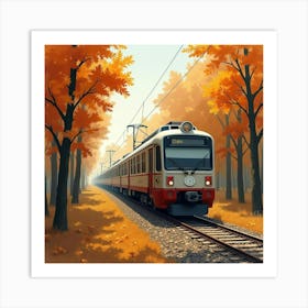 Elegant Train Journey Through A Watercolor Painted Autumn Forest 1 Art Print