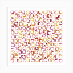 Watercolor Abstract Rounded Squares Pink Red Orange Art Print