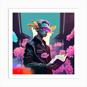 Man With Glasses And Flowers Art Print