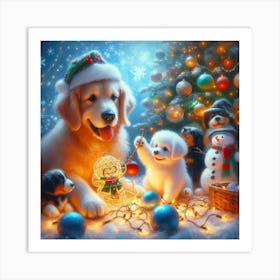 Christmas With Dogs Art Print
