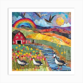 Geese On The Farm Kitsch Collage 1 Art Print