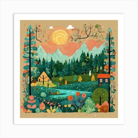 Landscape With Trees And Houses Art Print