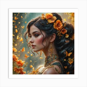 Beautiful Girl With Flowers Art Print