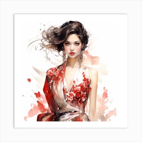 Chinese Woman In Red Dress 1 Art Print