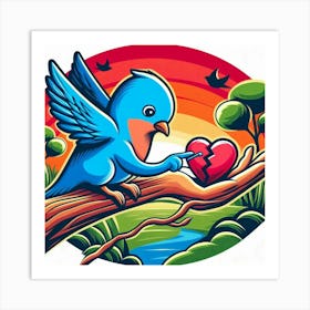 Blue Bird With Broken Heart 2 Art Print