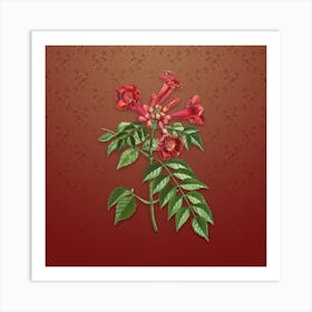 Vintage Trumpet Vine Botanical on Falu Red Pattern n.2538 Art Print