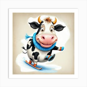 Cow On Skis Art Print