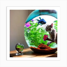 Cat In Fish Bowl Art Print