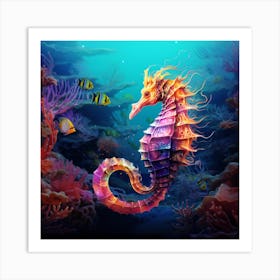 Marine Mirage: A Seahorse's Psychedelic Journey. Sea Horse In The Sea Art Print