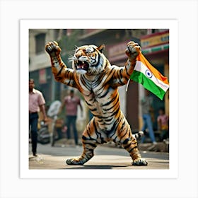 A Bengal Tiger With Bulging Muscles Roaring Art Print