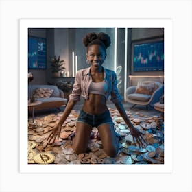 Young Black Woman With Bitcoins Art Print