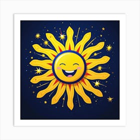 Lovely smiling sun on a blue gradient background 143 Art Print