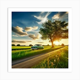 Car On A Country Road Art Print