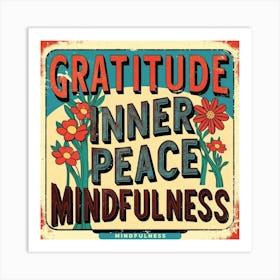 Distressed Gratitude, Inner Peace Mindfulness Retro Design Art Print