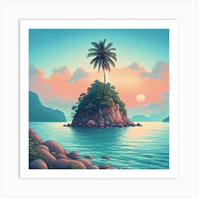 Lonely island with palm tree Art Print