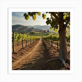 A Picturesque Vineyard With Rows Of Grapevines And A Rustic Winery In The Background 2 Art Print