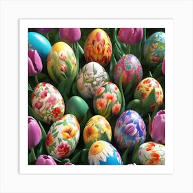 Flower Painted Easter Eggs Art Print