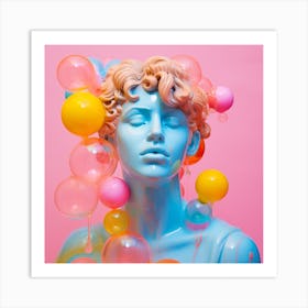 'Balloon Head',Home Gallery: Bust of Man, Pink Ball, and Gum Art Print