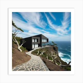 Beautiful Charcoal Grey Modern House Situated On A Cliff Poster