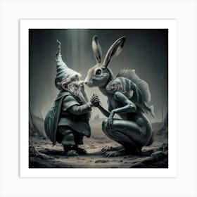 Gnome And Rabbit Art Print