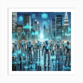 Futuristic City With Robots Art Print