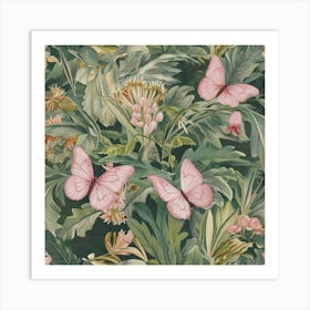 William Morris Print Pink Butterfly Botanical 5 Art Print