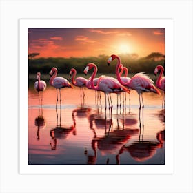 Flamingos At Sunset art print 8 Art Print