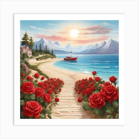 Red Roses On The Beach3 Art Print