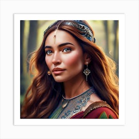 Hispanic Woman With Long Brown Hair And With Med Art Print