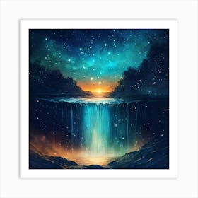 Waterfall At Night Art Print