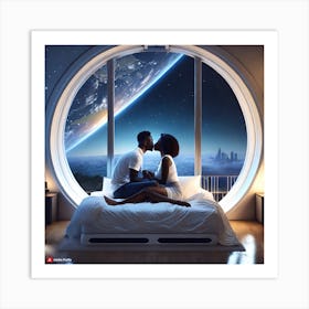 Couple Kissing In Bed Art Print