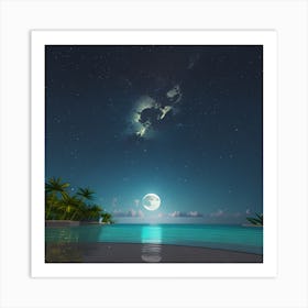 Full Moon Over The Ocean Art Print