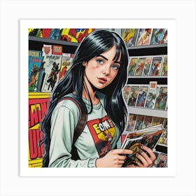 Girl Reading Comic Books Art Print